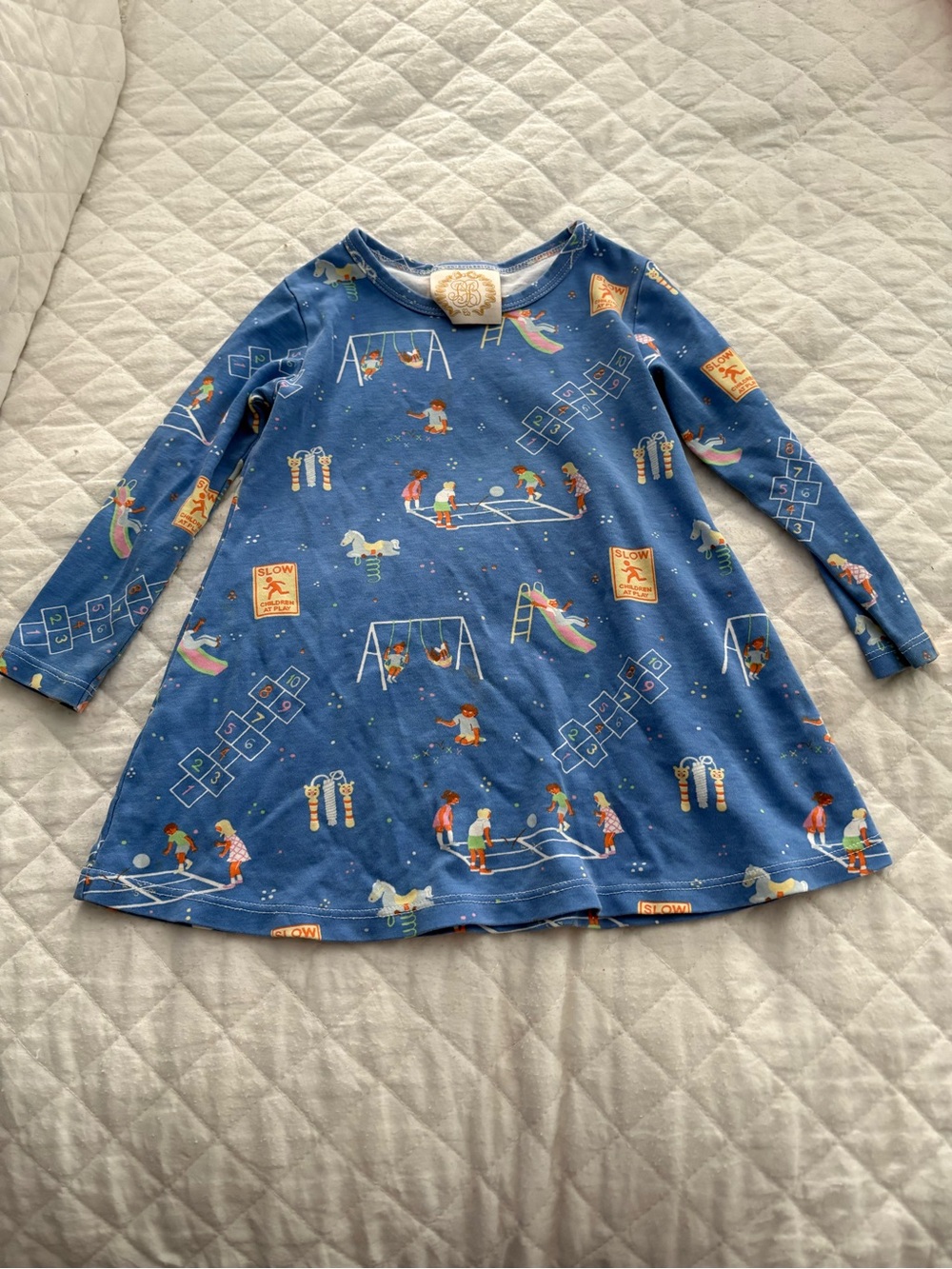 The Beaufort Bonnet Company Blue Playground Print Long Sleeve Dress